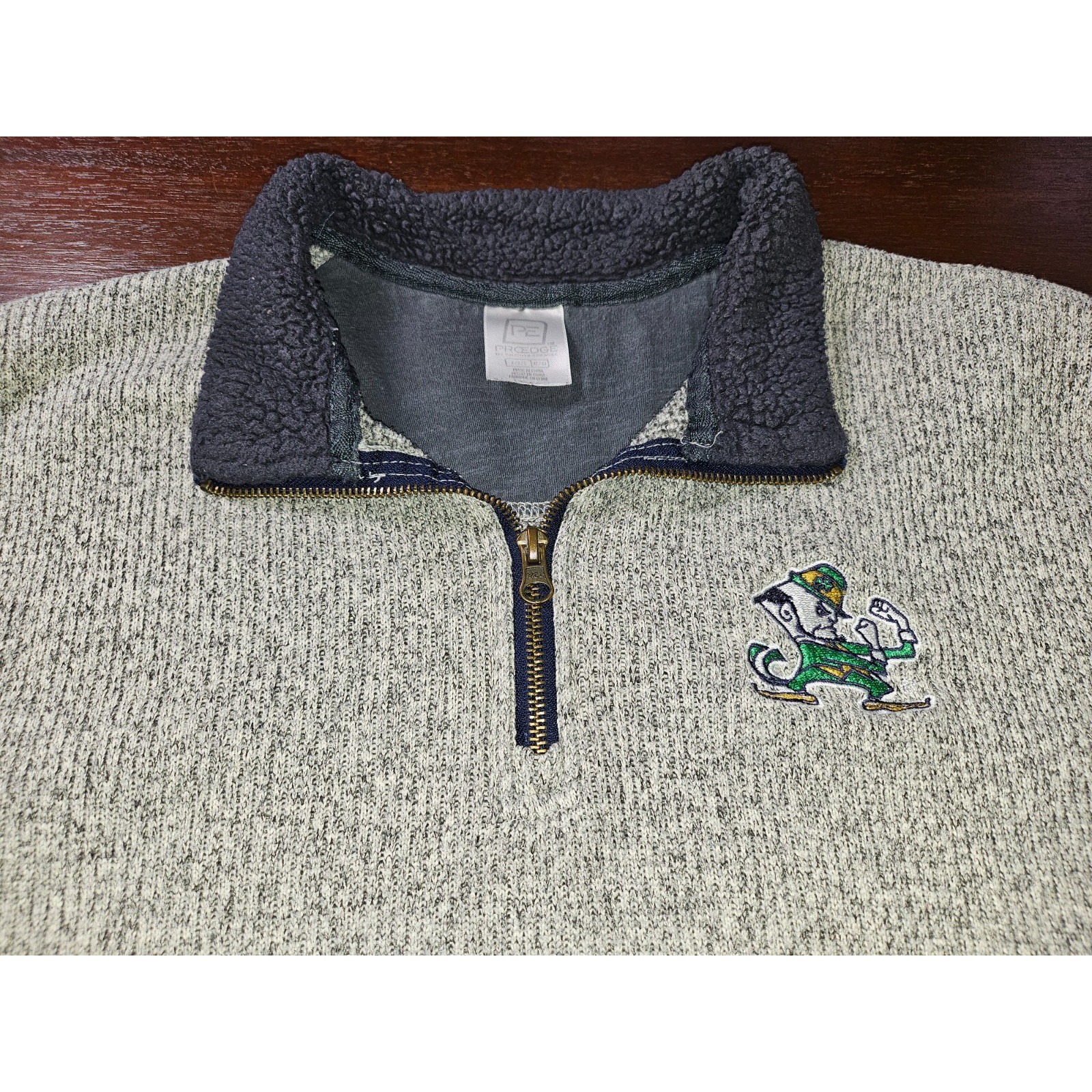Notre Dame Fighting Irish Proedge 1/4 Zip Tan Gray Pullover Sweater Size L